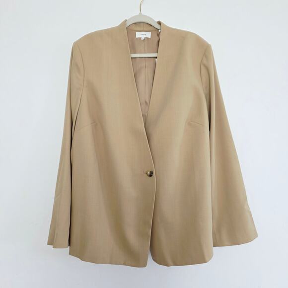 Vince Cream Beige Collarless Wool Blend Blazer Single Button Slit Pockets Sz 18 - Picture 3 of 10